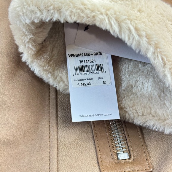 Wilsons Leather Ramona Jacket M NWT Tan Faux‎ Shearling Moto Coat Genuine Trim - Picture 4 of 15